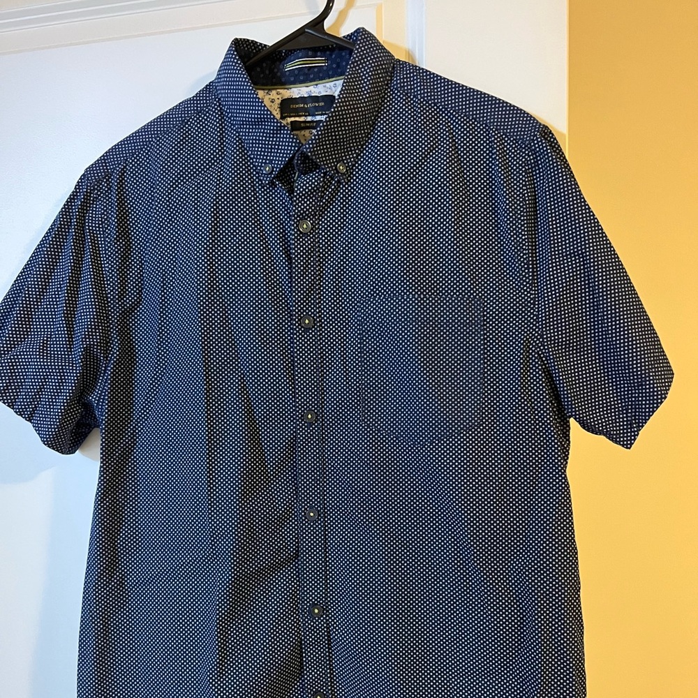 Navy blue short sleeve button up